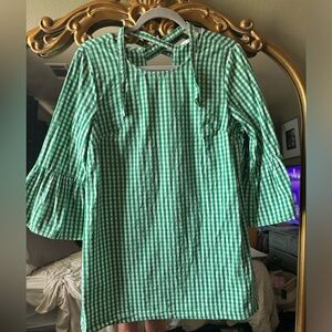 Crown & Ivy Green and White Bell Sleeve Mini Dress